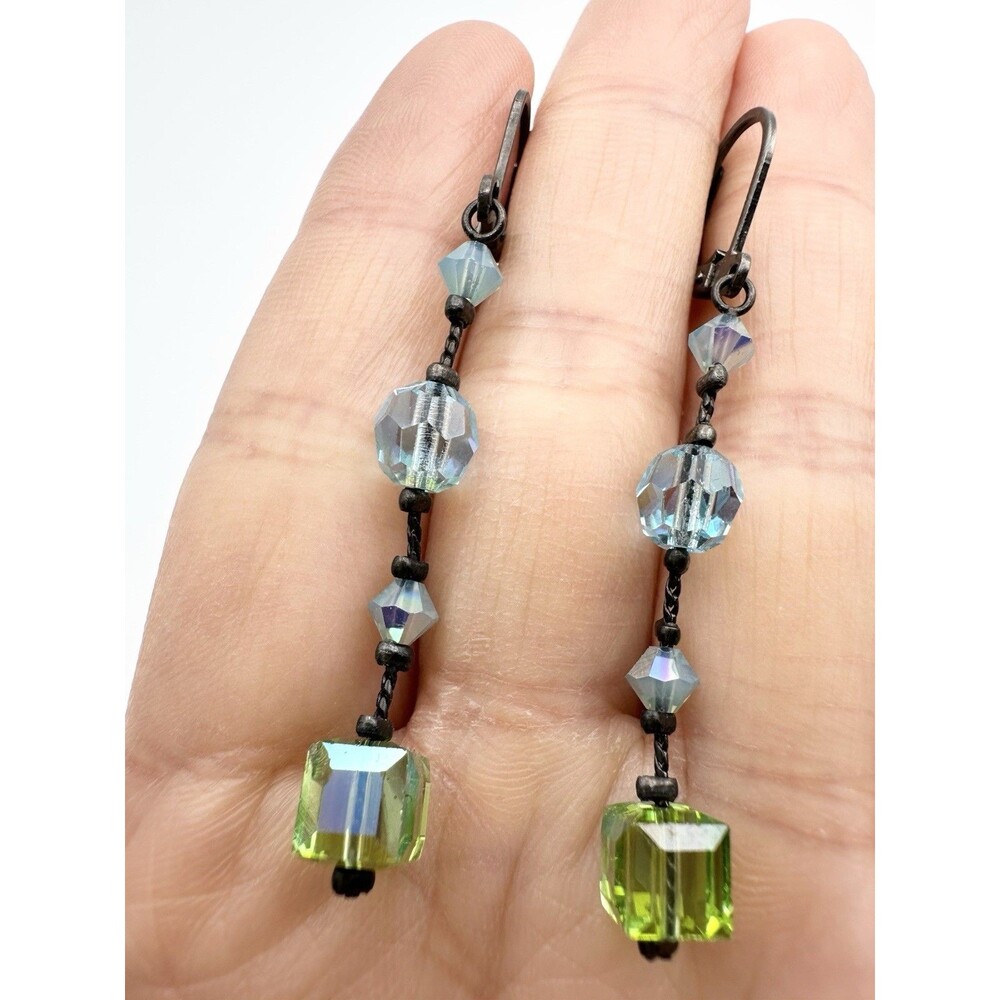 Vintage AB Rhinestone Bead Dangle Earrings Lever Back